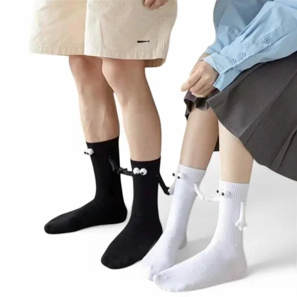 Set Of 2 Couples Unisex Black and white ghost socks holding hands. NEW - Picture 8 of 8